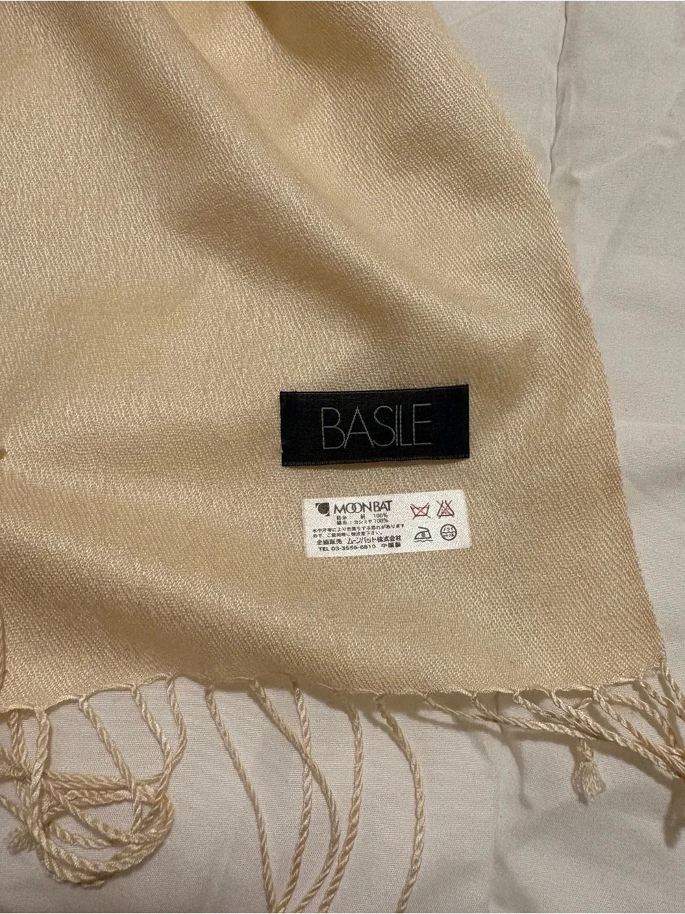 BASILE 100% Cashmere Scarf Wrap Cream Ivory Fringe 19” x 63”